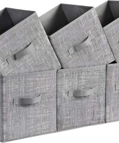 SONGMICS Storage Cubes. 11-Inch Non-Woven Fabric Bins with Double Handles. Set of 6. Closet Organizers for Shelves. Foldable. for Clothes. Cattail Gray UROB26LG