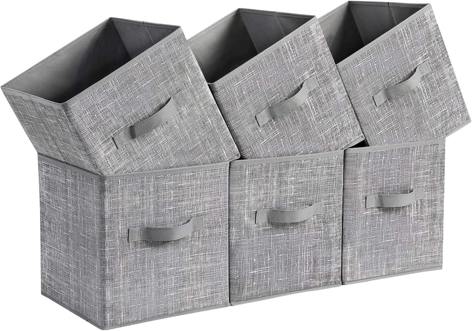 SONGMICS Storage Cubes. 11-Inch Non-Woven Fabric Bins with Double Handles. Set of 6. Closet Organizers for Shelves. Foldable. for Clothes. Cattail Gray UROB26LG