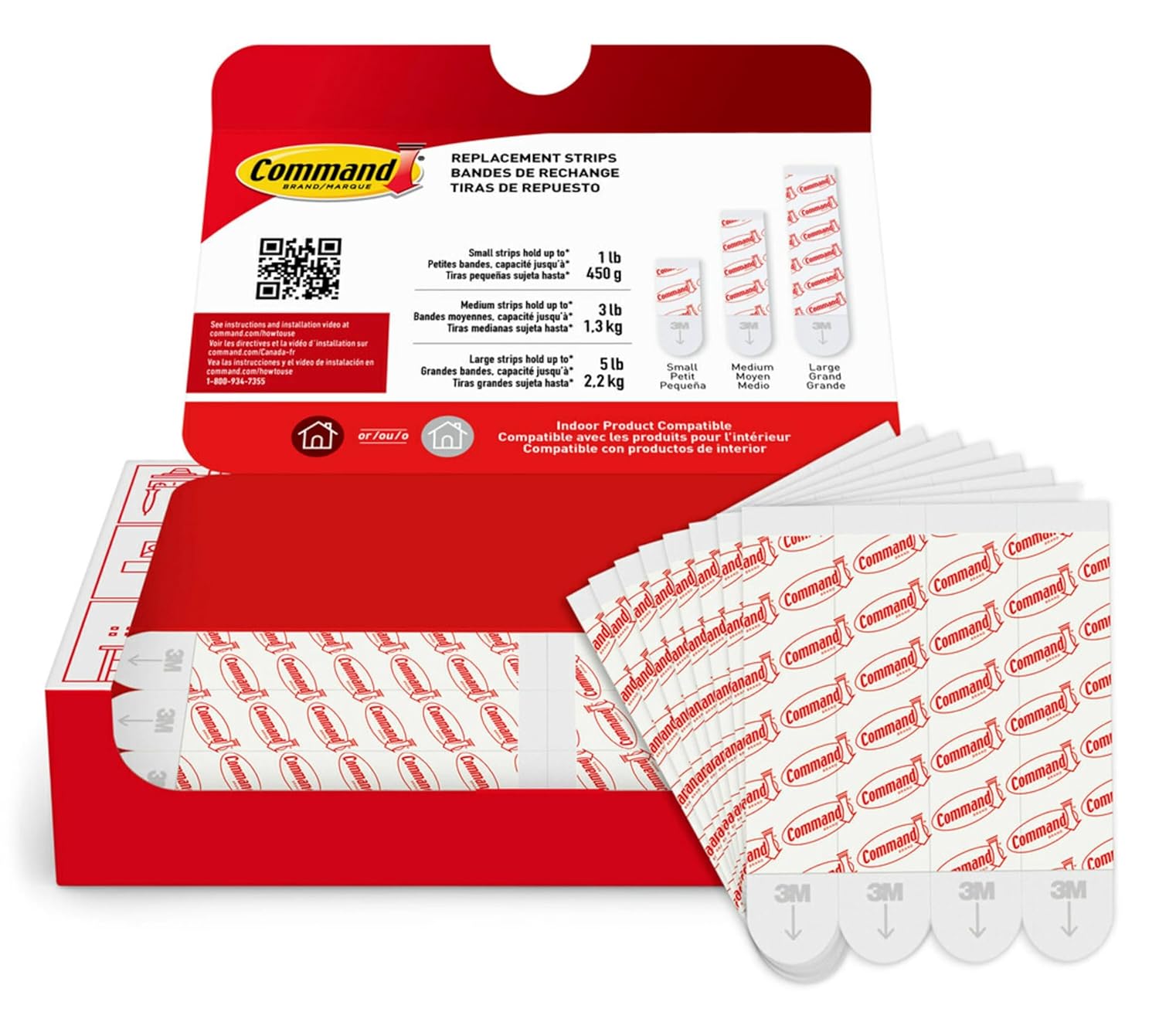 Command Indoor Large Replacement Strips. 20 Strips. Damage-Free Wall Hanging. Re-Hang Large Hooks for Home and Wall Decor. Holds up to 5 lb. White Adhesive - Image 10