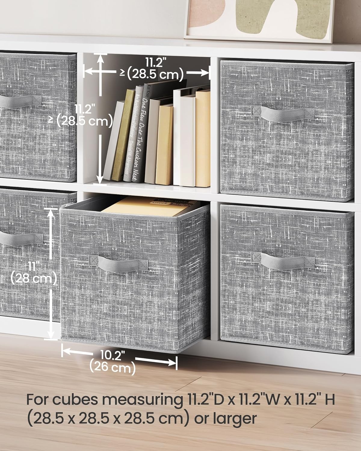 SONGMICS Storage Cubes. 11-Inch Non-Woven Fabric Bins with Double Handles. Set of 6. Closet Organizers for Shelves. Foldable. for Clothes. Cattail Gray UROB26LG - Image 3
