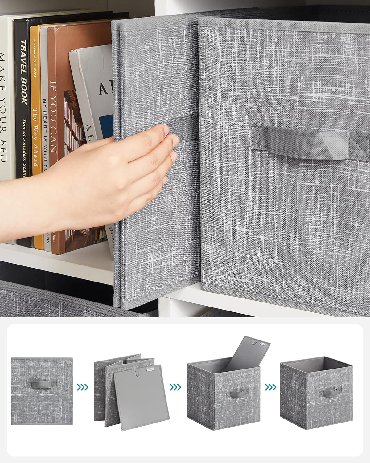 SONGMICS Storage Cubes. 11-Inch Non-Woven Fabric Bins with Double Handles. Set of 6. Closet Organizers for Shelves. Foldable. for Clothes. Cattail Gray UROB26LG - Image 7