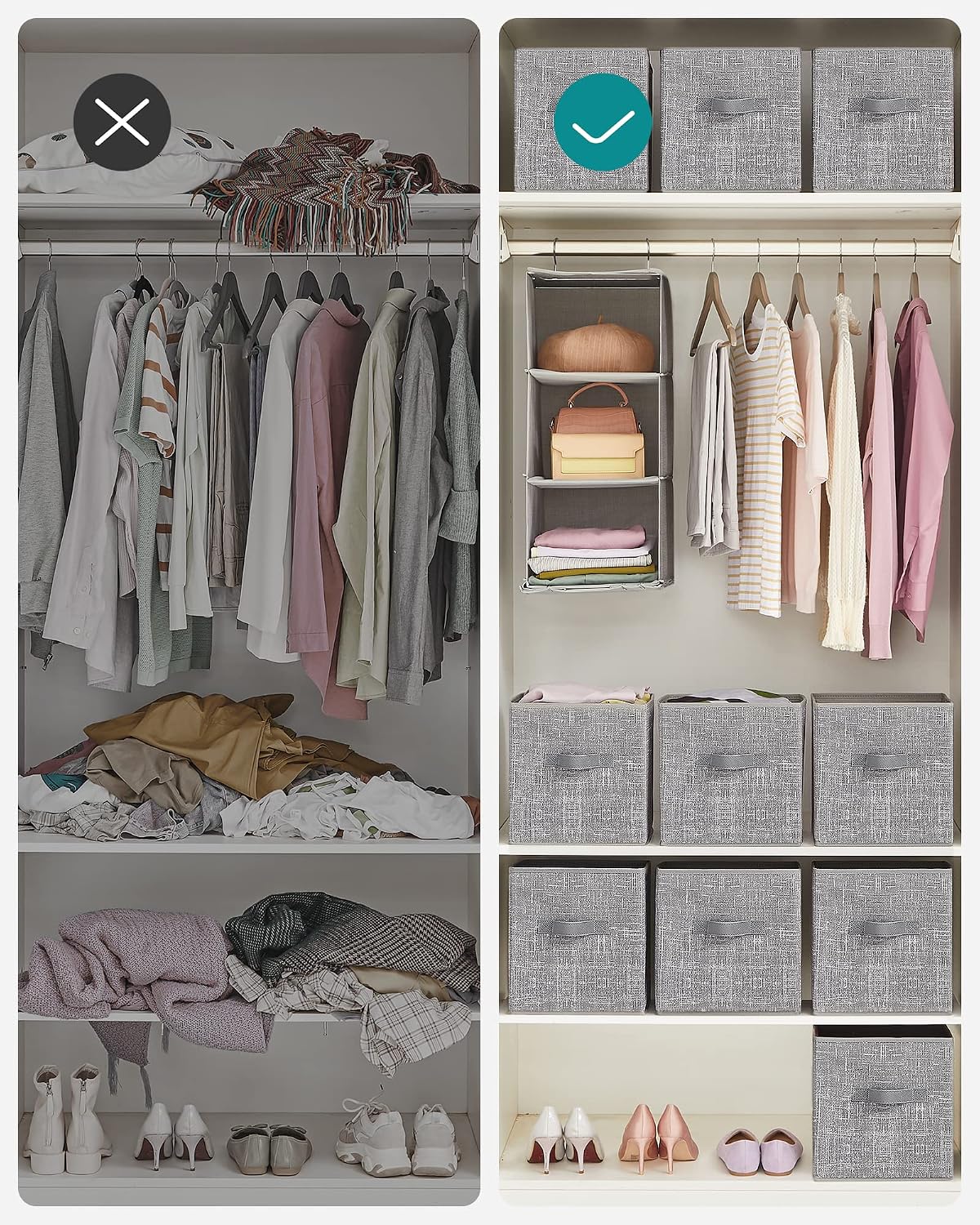 SONGMICS Storage Cubes. 11-Inch Non-Woven Fabric Bins with Double Handles. Set of 6. Closet Organizers for Shelves. Foldable. for Clothes. Cattail Gray UROB26LG - Image 8